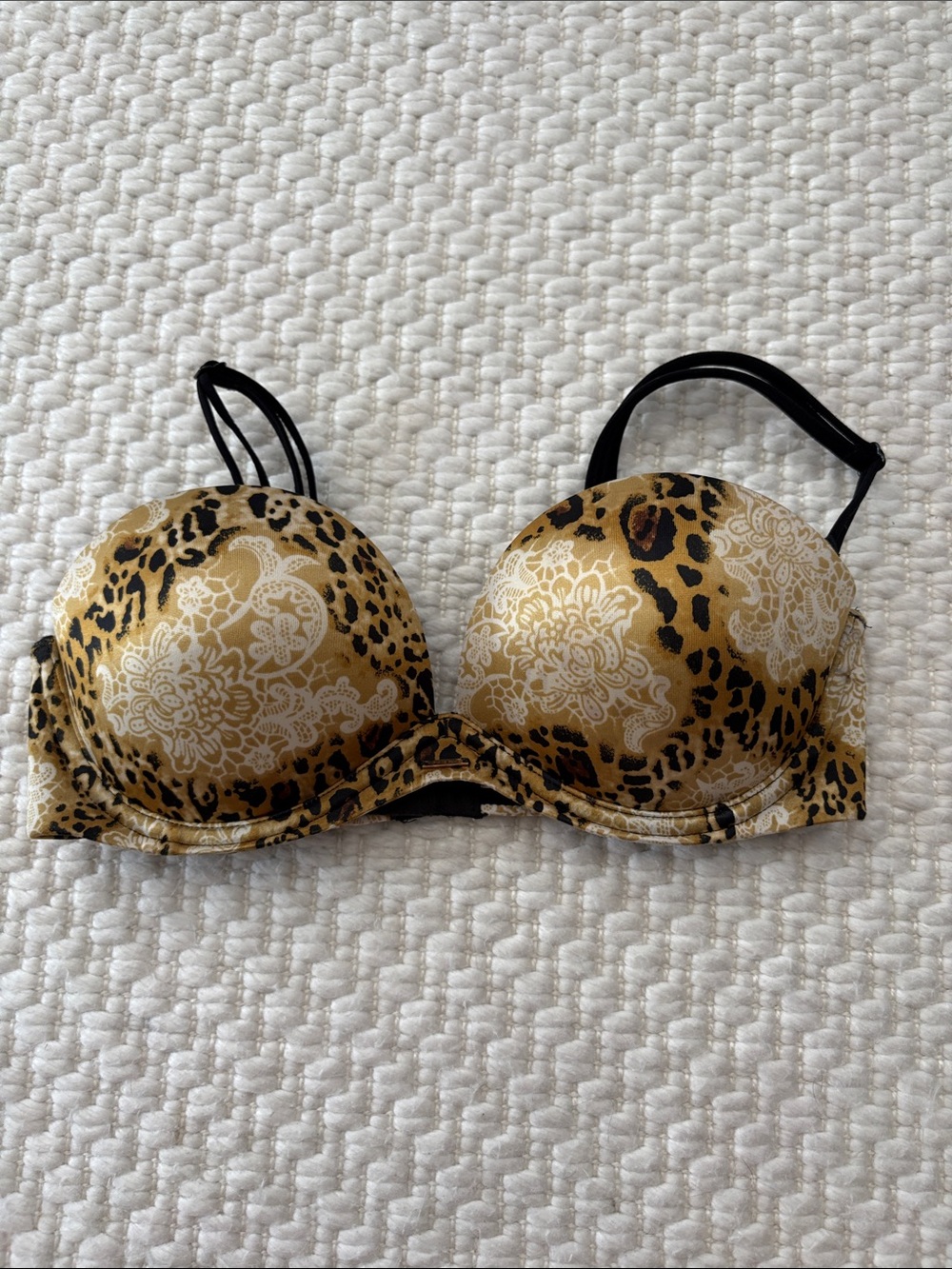 Victoria Secret Leopard Print Lace-Accent Push-Up Bra in Gold 32C